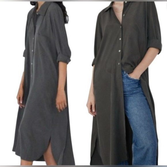 ZARA green Long Sleeve Button Front Shirt Dress Size Medium - Picture 2 of 12